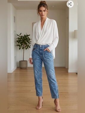 Frame Le Mix Seamed Utility High Rise Jeans Size 26